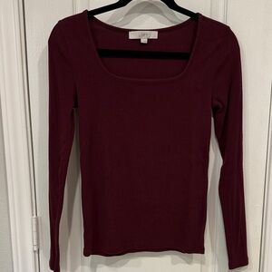 LOFT Deep Burgundy Long Sleeve Tee